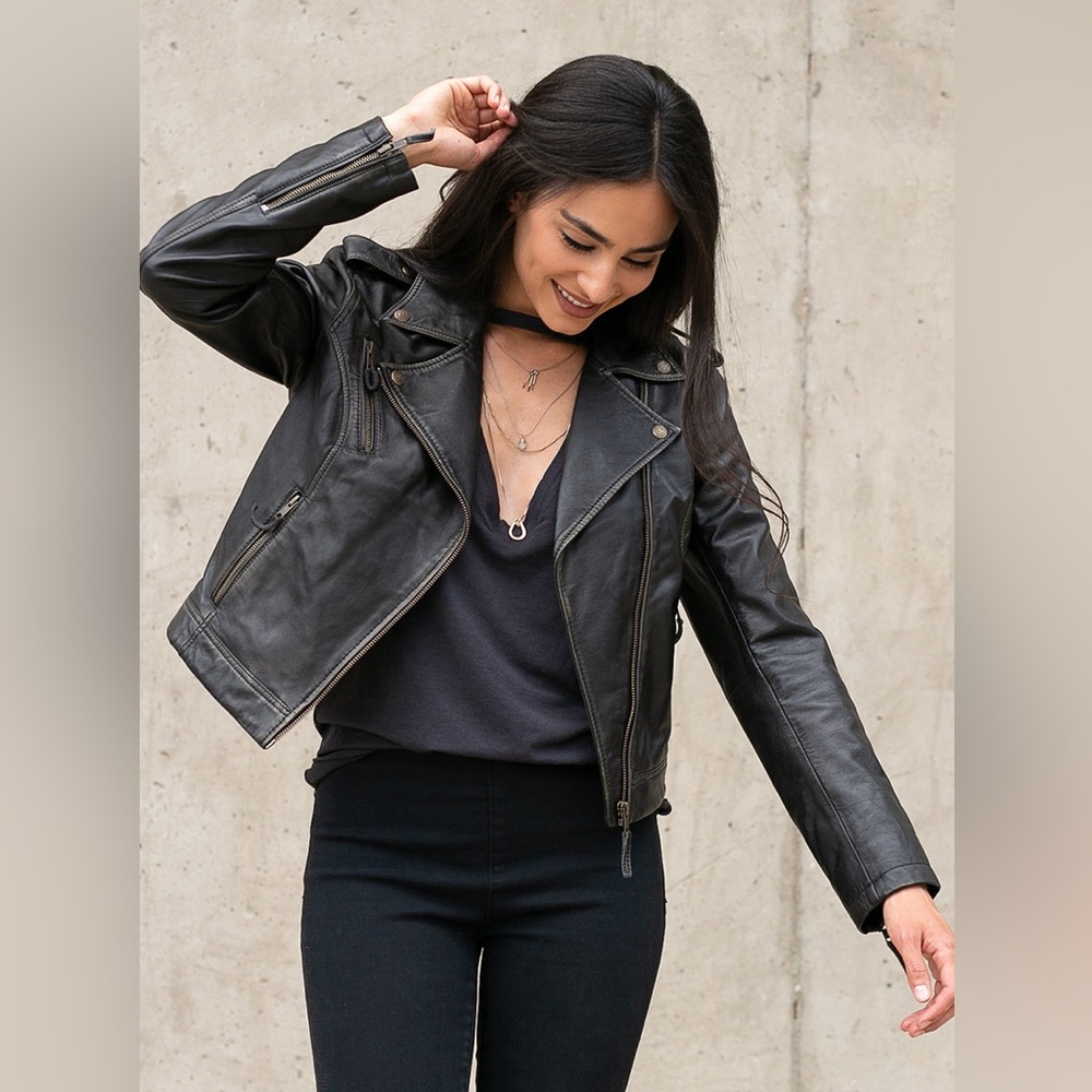 Joyfolie Black Leather Moto Jacket - L